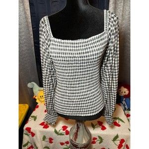 ANTHROPOLOGIE Rouen Gingham Bell Sleeve Off Shoulder Smocked Top